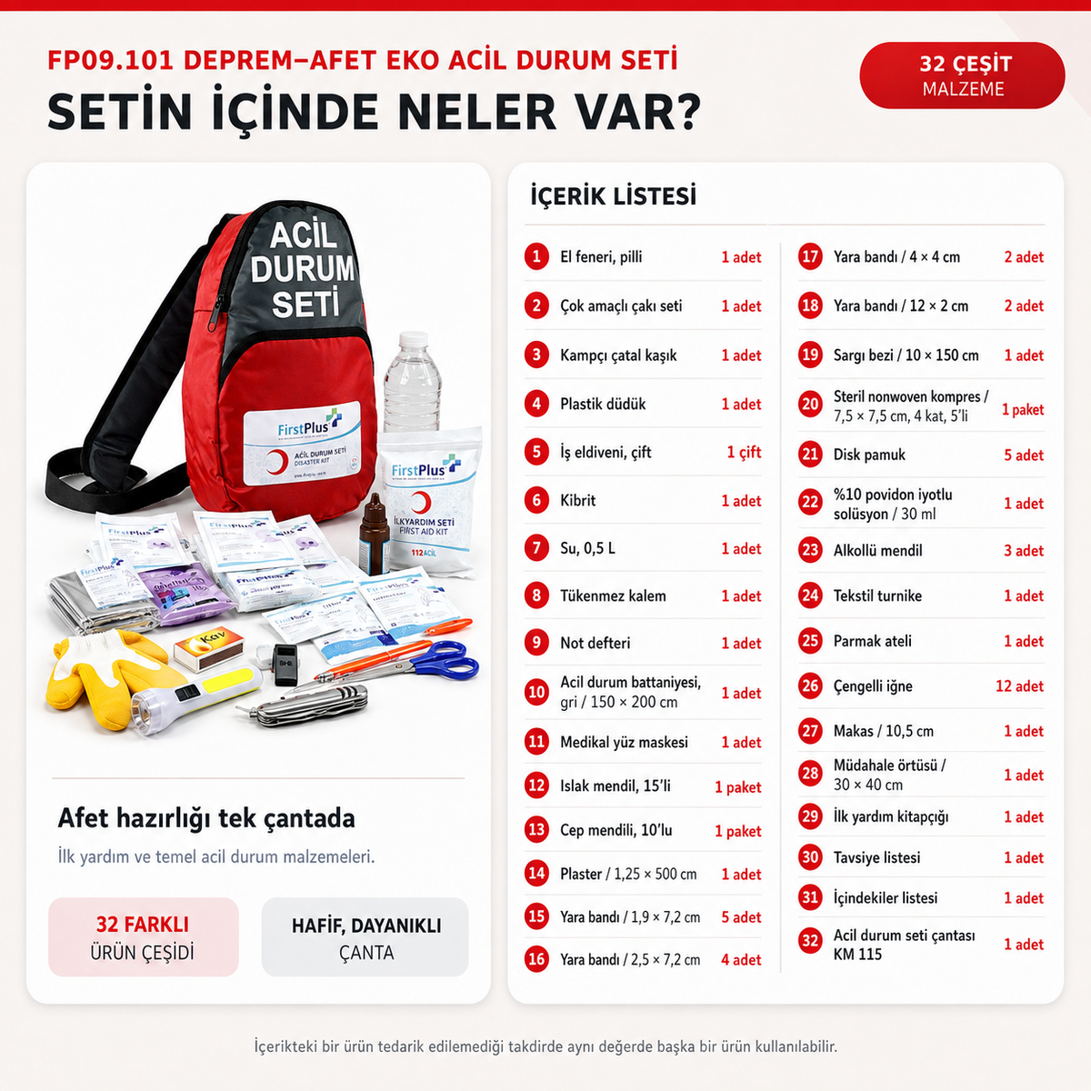 FirstPlus FP09.101 Deprem–Afet ve İlk Yardım Seti – 32 Çeşit