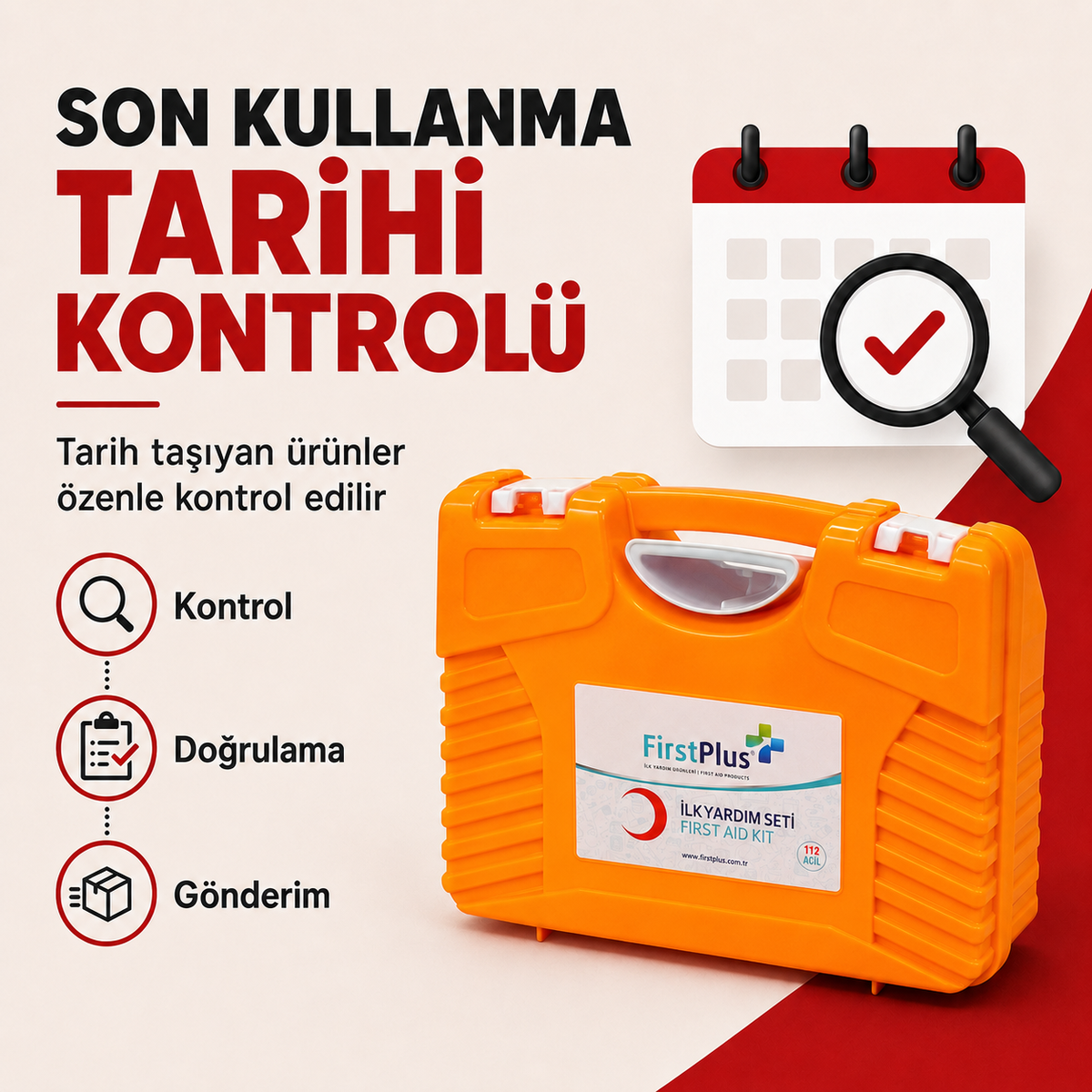 FirstPlus FP04.103 İş Yeri İlk Yardım Seti – Duvara Montajlanabilir Turuncu Çanta