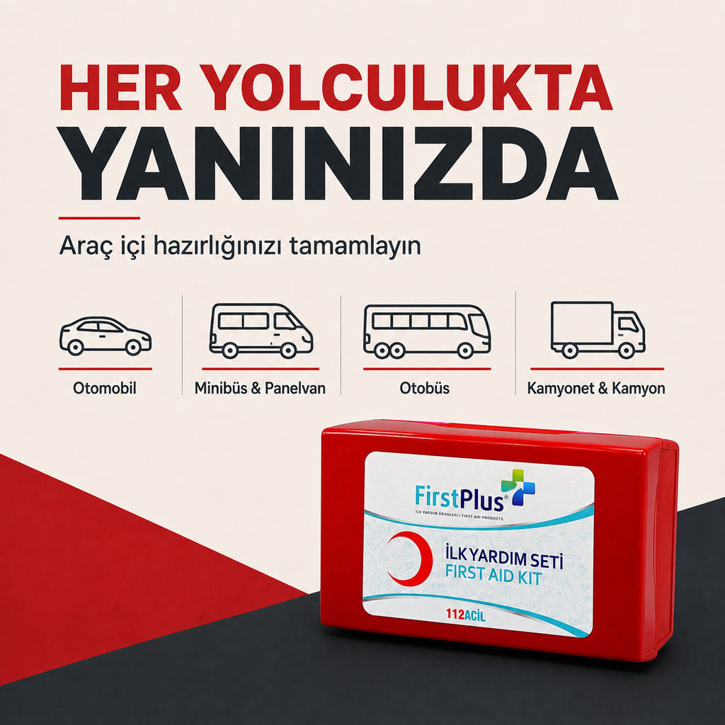 FirstPlus FP01.104 Araç İlk Yardım Çantası – 18 Kalem Kırmızı ABS Plastik Çanta