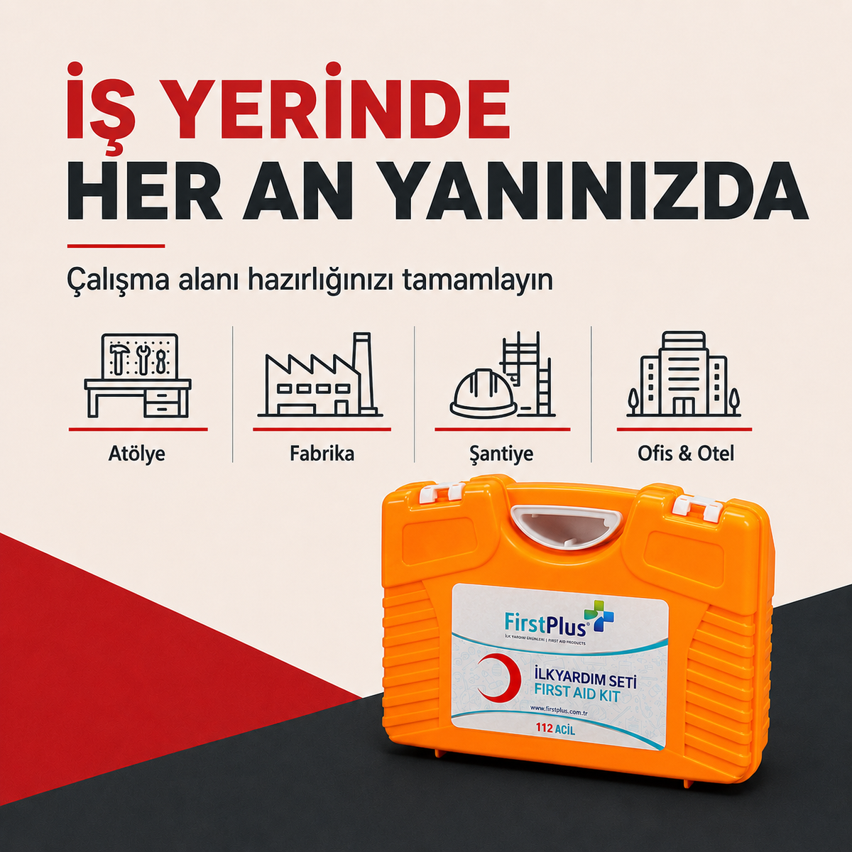FirstPlus FP04.103 İş Yeri İlk Yardım Seti – Duvara Montajlanabilir Turuncu Çanta